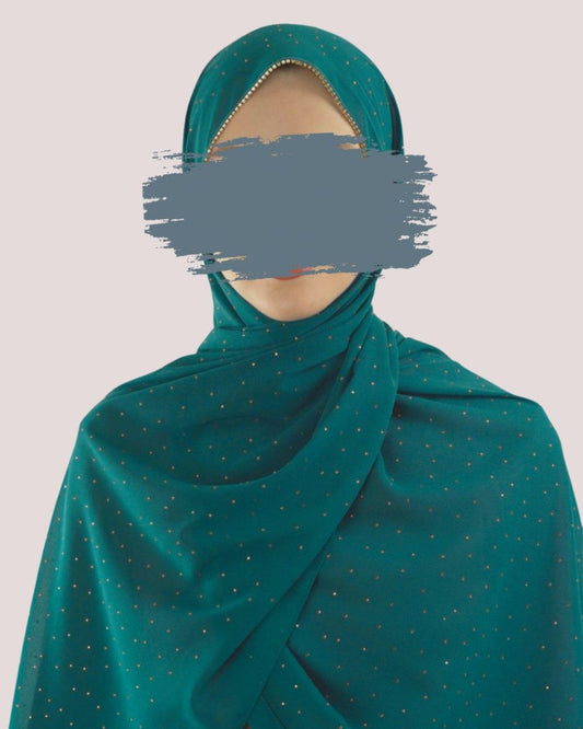Teal-Glitter Georgette Chiffon  Hijab