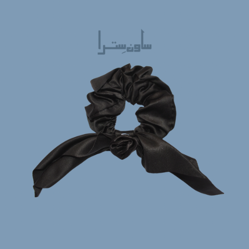 Noir Satin Bow Scrunch - Black
