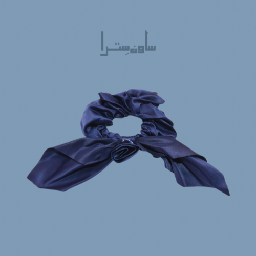 Noir Satin Bow Scrunch - Navy Blue